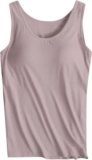 Womens Modal Built-in Bra Padded Camisole Yoga Tanks Tops Scoop Neck Sleeveless Gym Workout Shirts Basic Undershirts