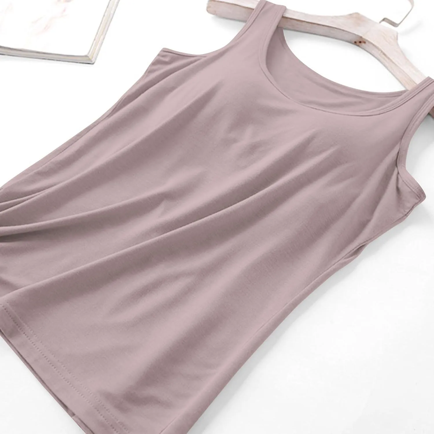 Womens Modal Built-in Bra Padded Camisole Yoga Tanks Tops Scoop Neck Sleeveless Gym Workout Shirts Basic Undershirts