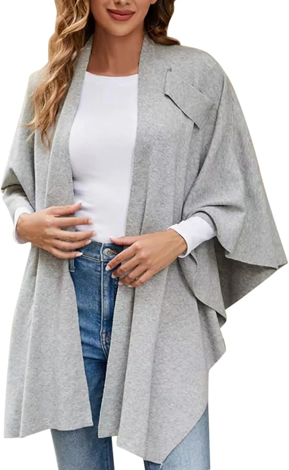 Womens Open Front Poncho Sweater Wrap Topper Knitted Elegant Shawls Cape for Fall Winter Solid Elegant Cardigan Cape