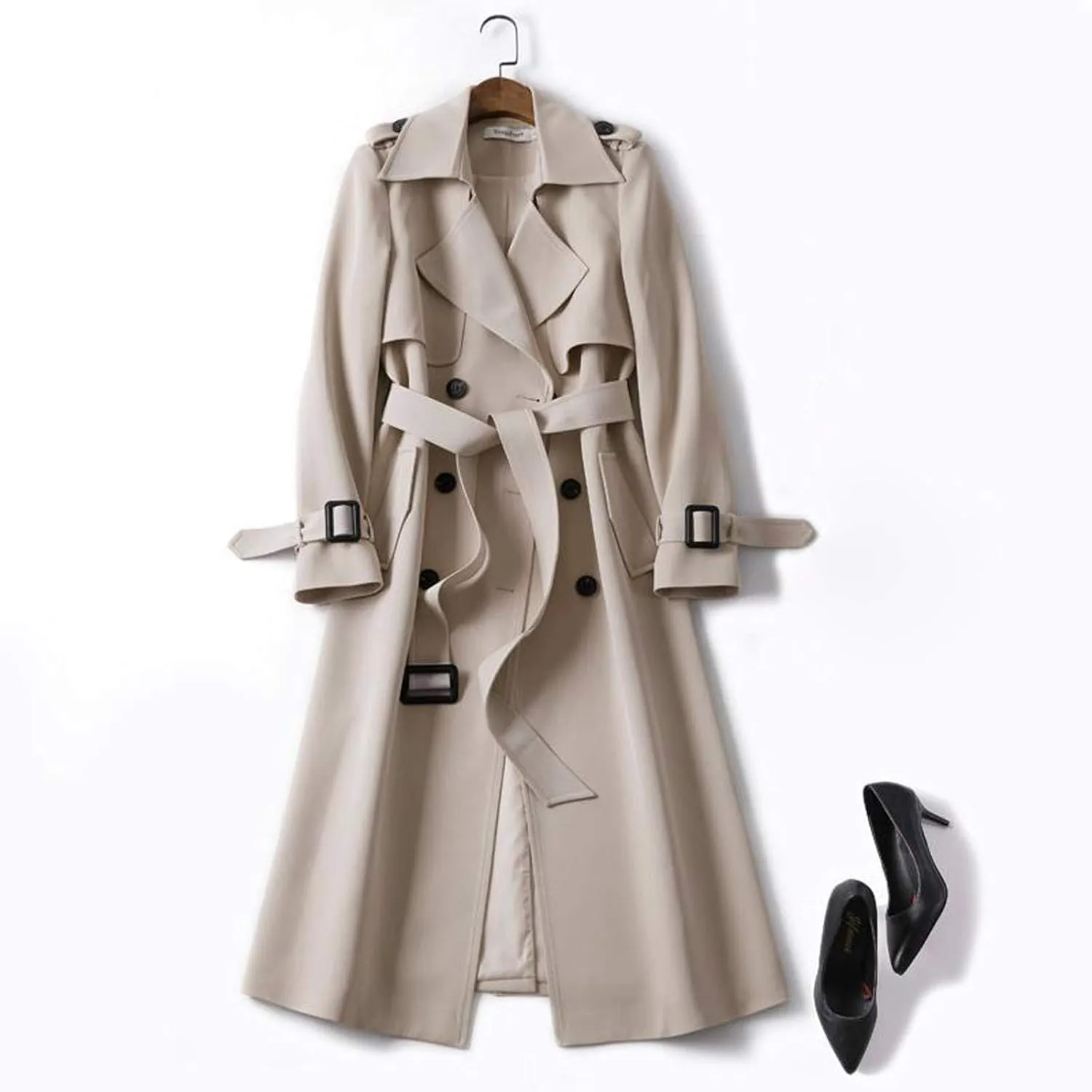 Women's Outerwear Solid Trench Windbreaker Slim Long Fit Coat Overcoat Coat Flexible Boho Outerwear Causal Oversized