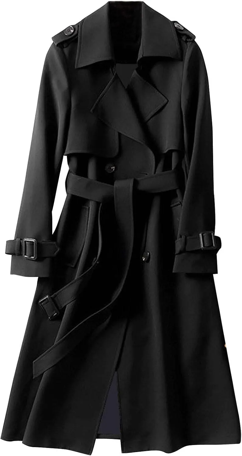 Women's Outerwear Solid Trench Windbreaker Slim Long Fit Coat Overcoat Coat Flexible Boho Outerwear Causal Oversized