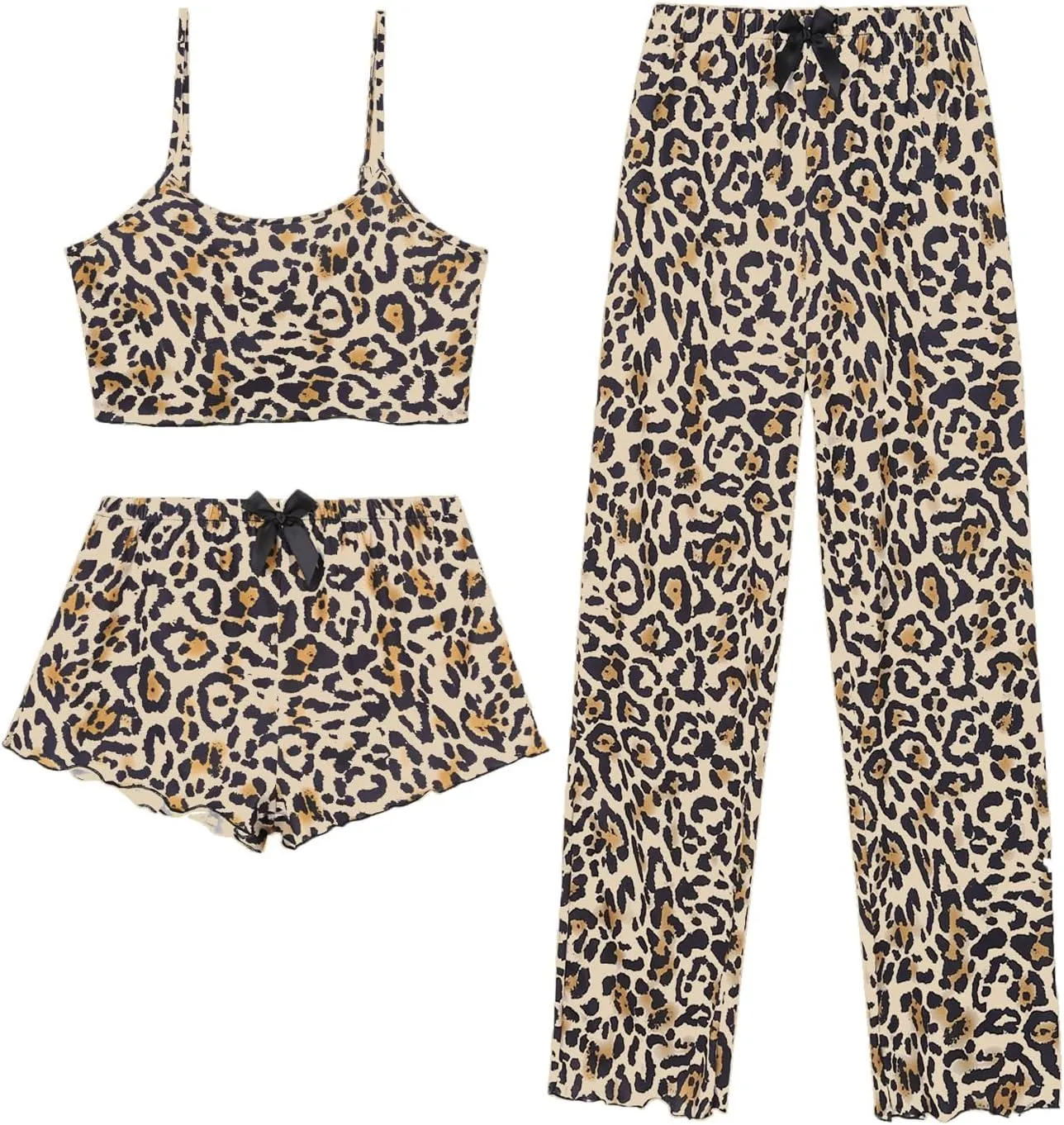 Womens Pajamas Set 3 Piece Sexy Cami Shorts and Pjs Pants Sleepwear Soft Lounge Set