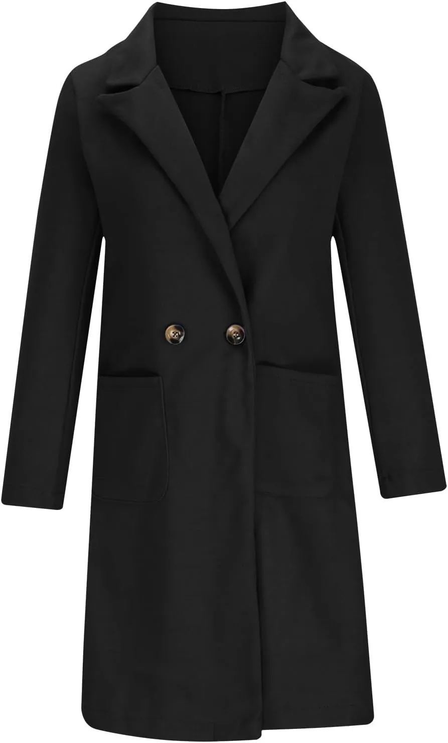 Womens Pea Coats Plus Size Notch Lapel Cardigan Coats Casual Mid Length Overcoat Long Winter Coats with Pockets