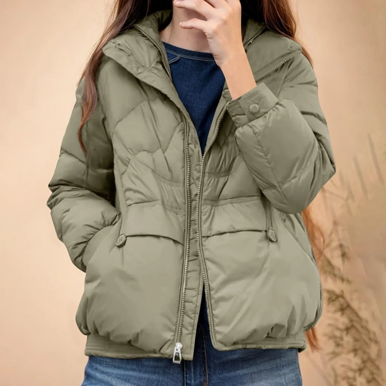 Women's Quilted Lightweight Jackets Fashion Solid Puffer Jackets Coats Winter Warm Down Jackets Puffy Bubble Outerwear