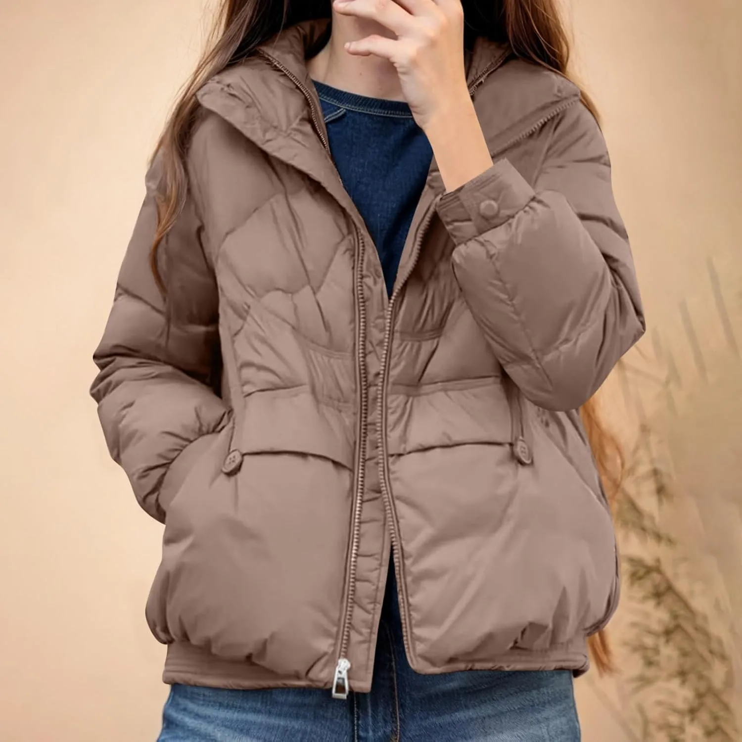 Women's Quilted Lightweight Jackets Fashion Solid Puffer Jackets Coats Winter Warm Down Jackets Puffy Bubble Outerwear
