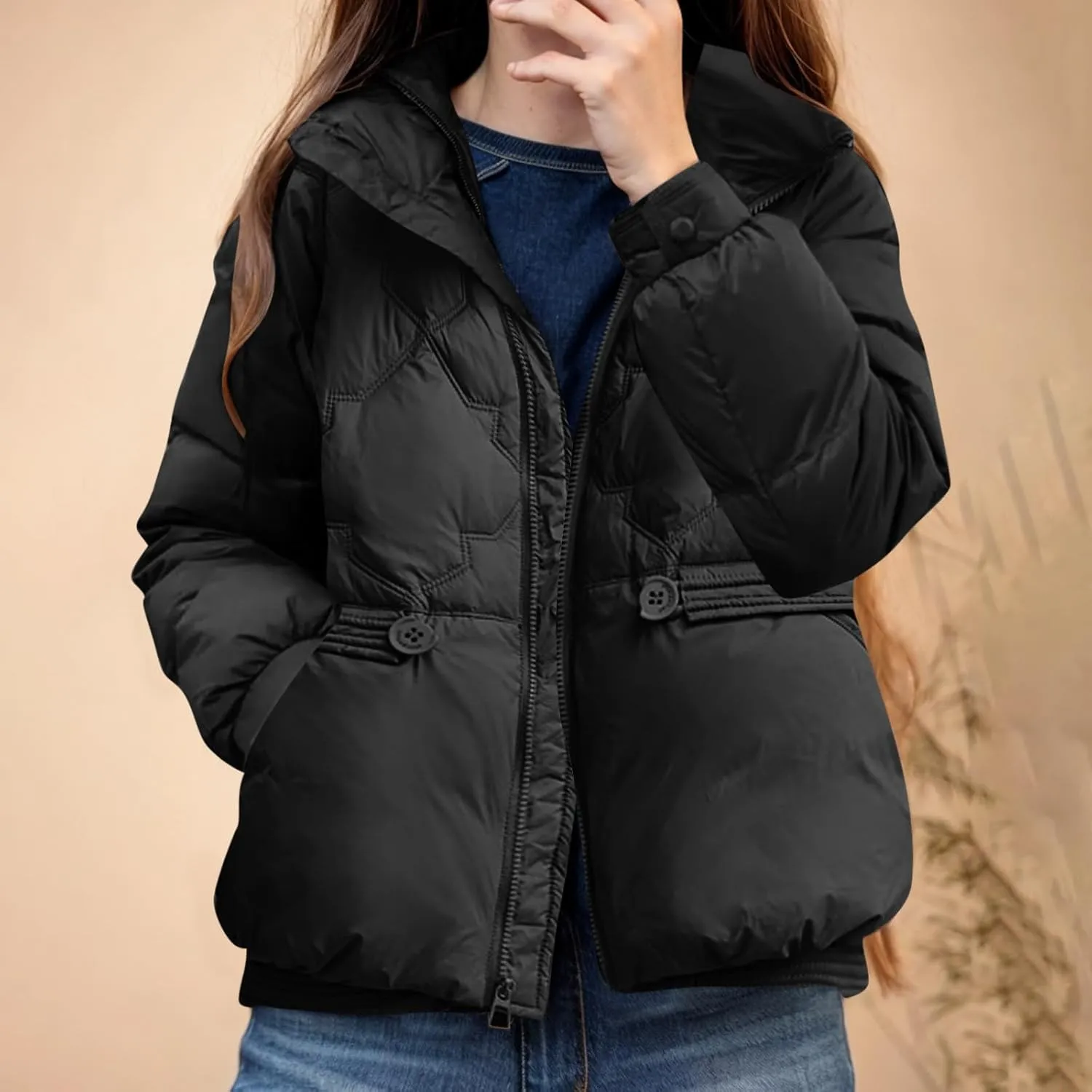 Women's Quilted Lightweight Jackets Fashion Solid Puffer Jackets Coats Winter Warm Down Jackets Puffy Bubble Outerwear
