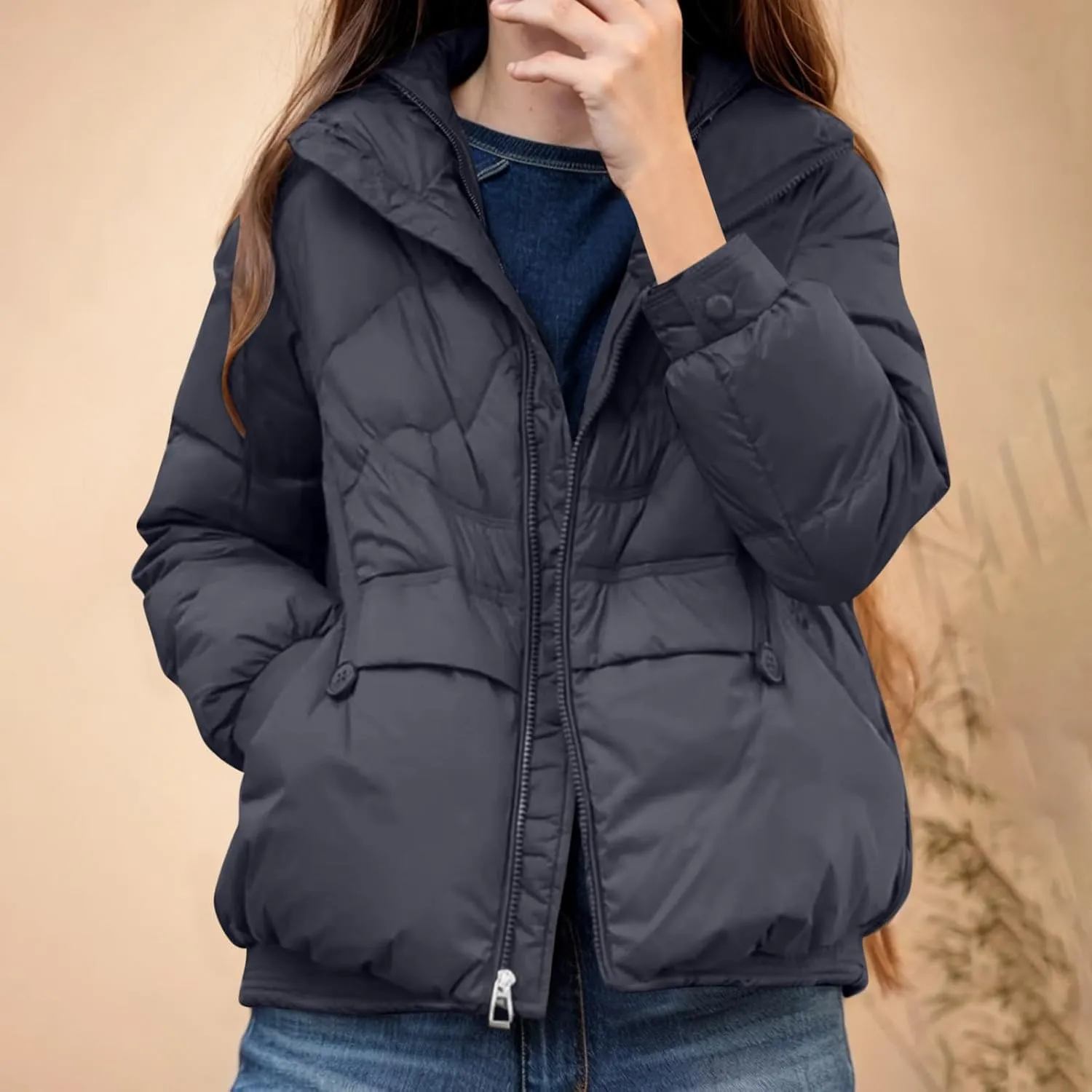 Women's Quilted Lightweight Jackets Fashion Solid Puffer Jackets Coats Winter Warm Down Jackets Puffy Bubble Outerwear