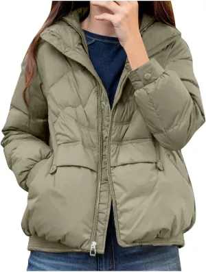 Women's Quilted Lightweight Jackets Fashion Solid Puffer Jackets Coats Winter Warm Down Jackets Puffy Bubble Outerwear
