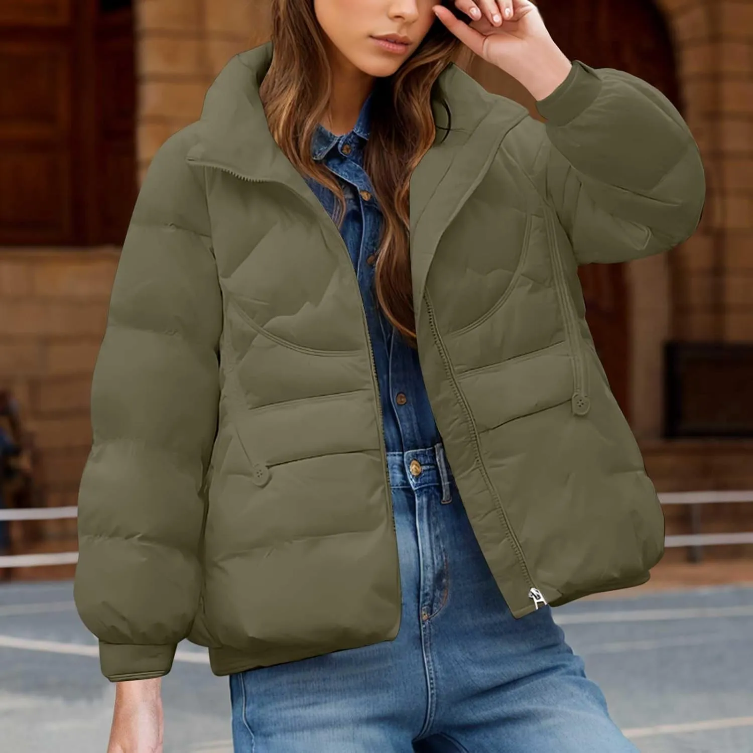 Women's Quilted Lightweight Jackets Fashion Solid Puffer Jackets Coats Winter Warm Down Jackets Puffy Bubble Outerwear