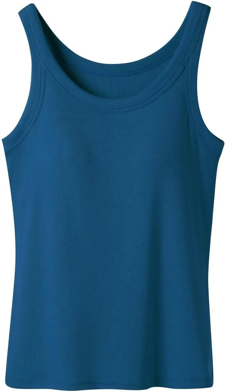 Women's Ribbed Tank Tops with Built in Bra Summer Casual Sleeveless Fitted Camisoles Padded Workout Athletic Tshirts