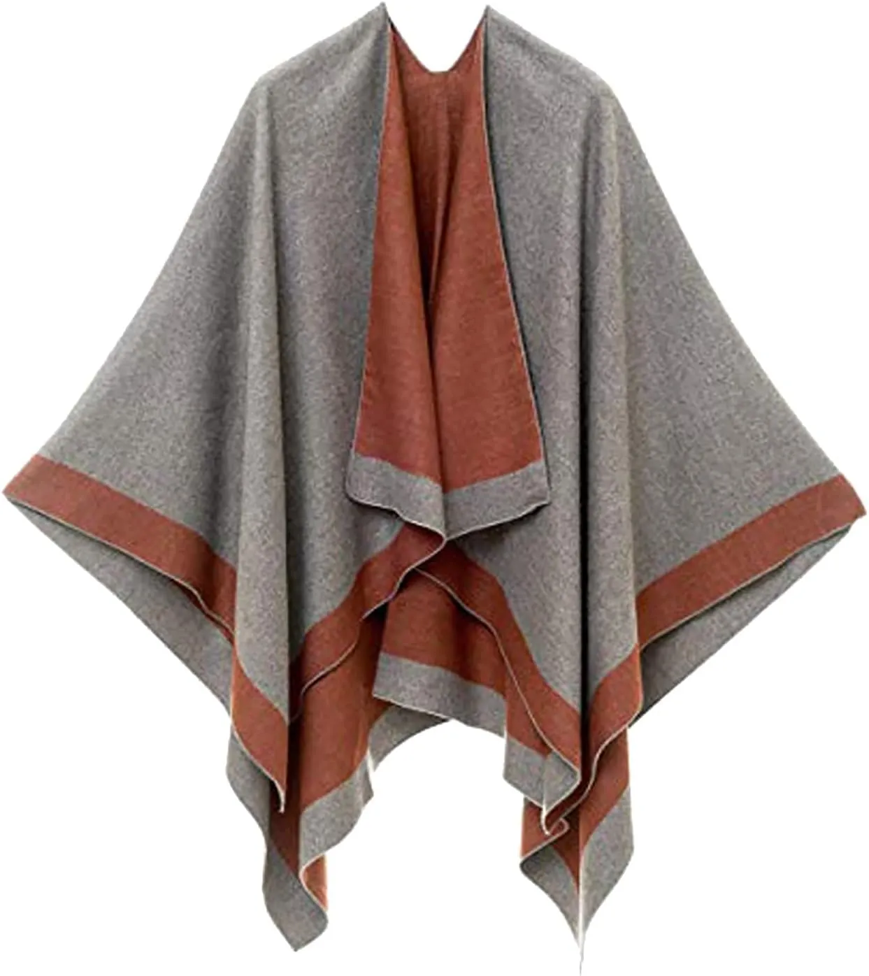 Women's Shawl Wrap Poncho Elegant Color Block Fall Cape Cardigan Sweater Winter Open Front Windproof Shawl Scarf