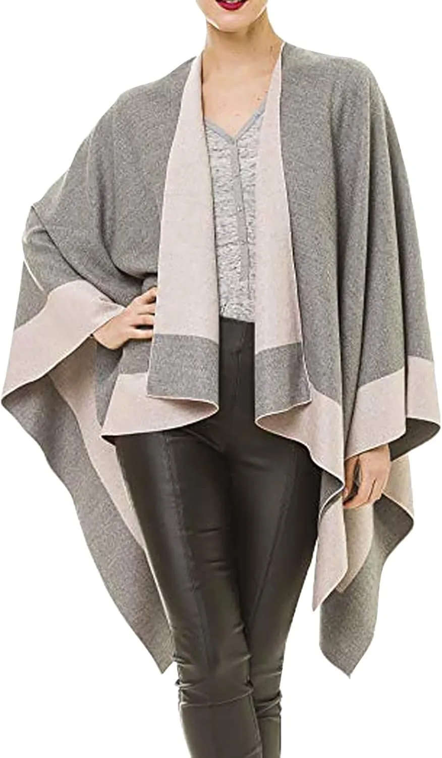 Women's Shawl Wrap Poncho Elegant Color Block Fall Cape Cardigan Sweater Winter Open Front Windproof Shawl Scarf