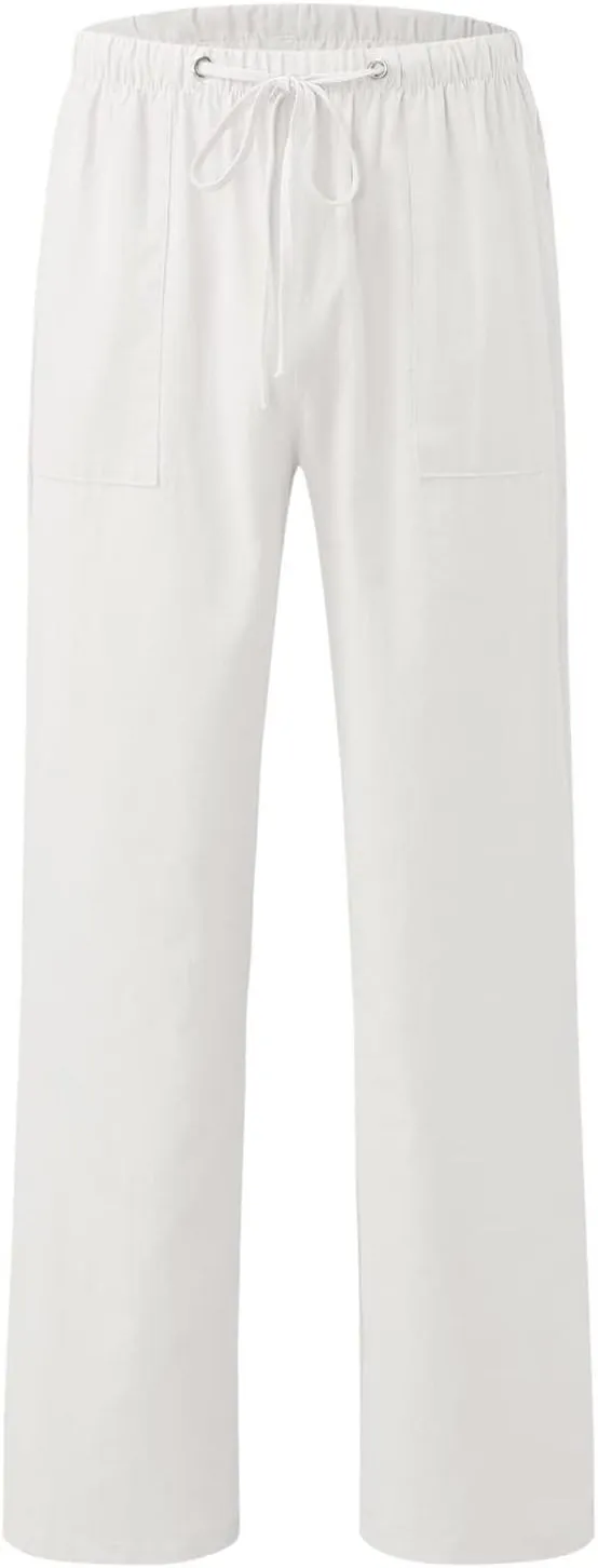 Women's Solid Color Loose Comfort and Drawstring Elastic Waist Pocket Straight Leg Trousers Casual Pants