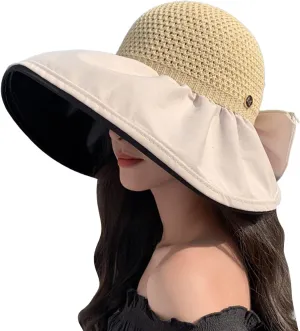 Women's Solid Colors Bucket Hat Wide Brim Mesh Breathable Sun Hats Beach Vacation Travel Visor Hat