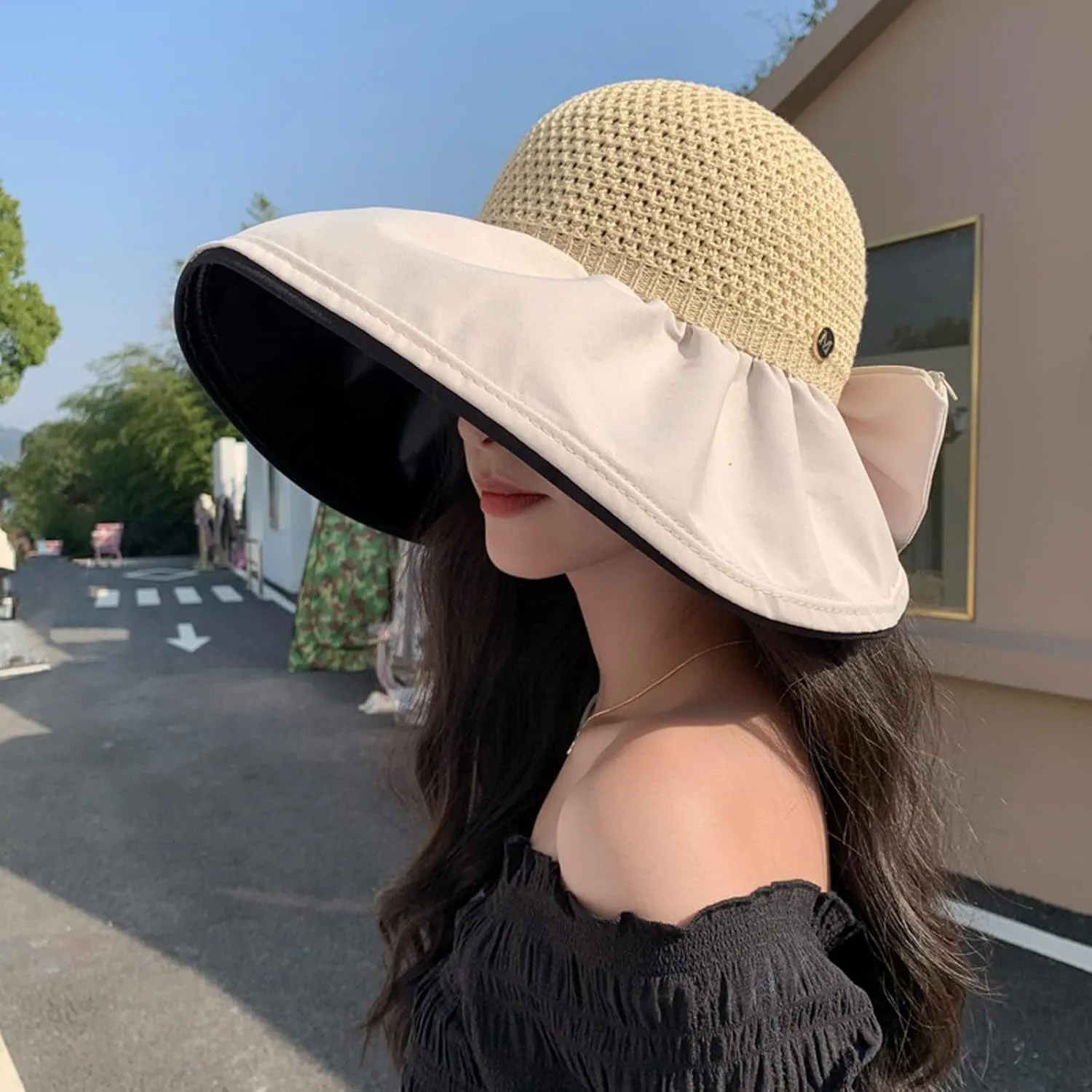 Women's Solid Colors Bucket Hat Wide Brim Mesh Breathable Sun Hats Beach Vacation Travel Visor Hat