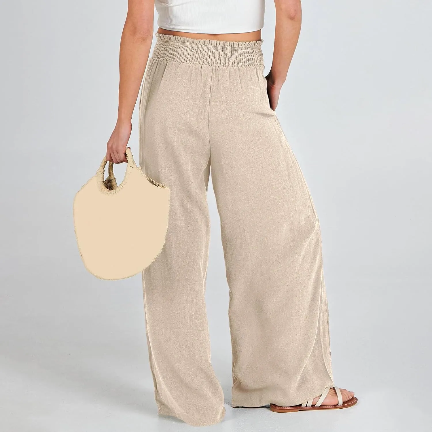 Women's Straight Leg Pants Winter Baggy Travel Slacks with Pockets Barrel Pants Elastic Waist