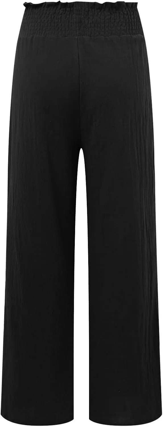Women's Straight Leg Pants Winter Baggy Travel Slacks with Pockets Barrel Pants Elastic Waist