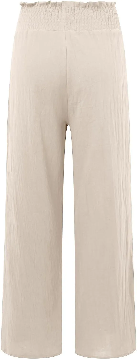 Women's Straight Leg Pants Winter Baggy Travel Slacks with Pockets Barrel Pants Elastic Waist