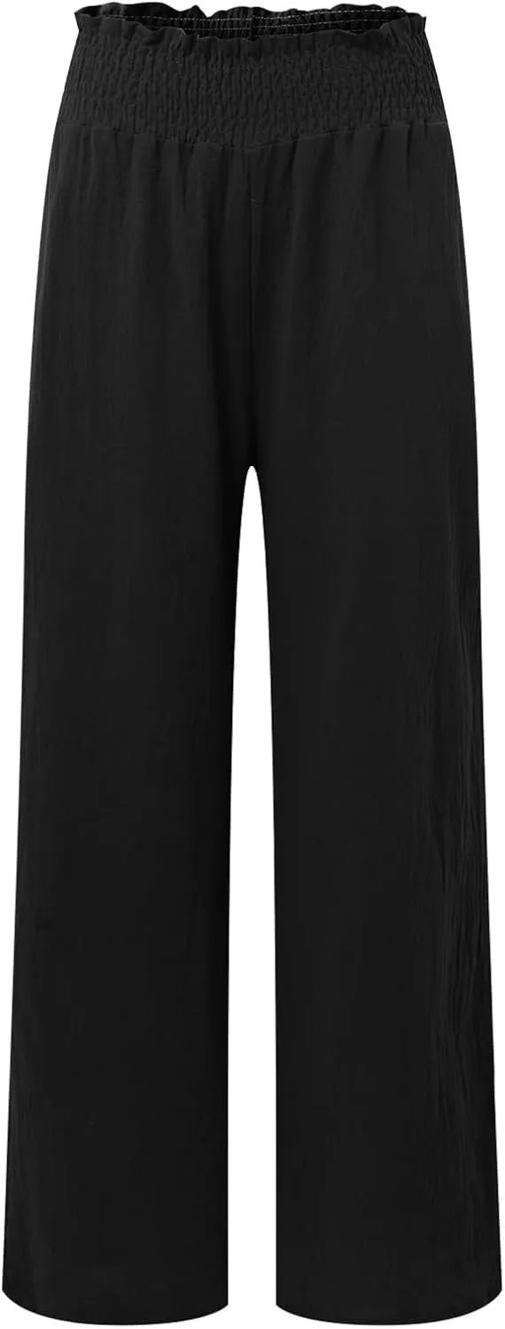 Women's Straight Leg Pants Winter Baggy Travel Slacks with Pockets Barrel Pants Elastic Waist