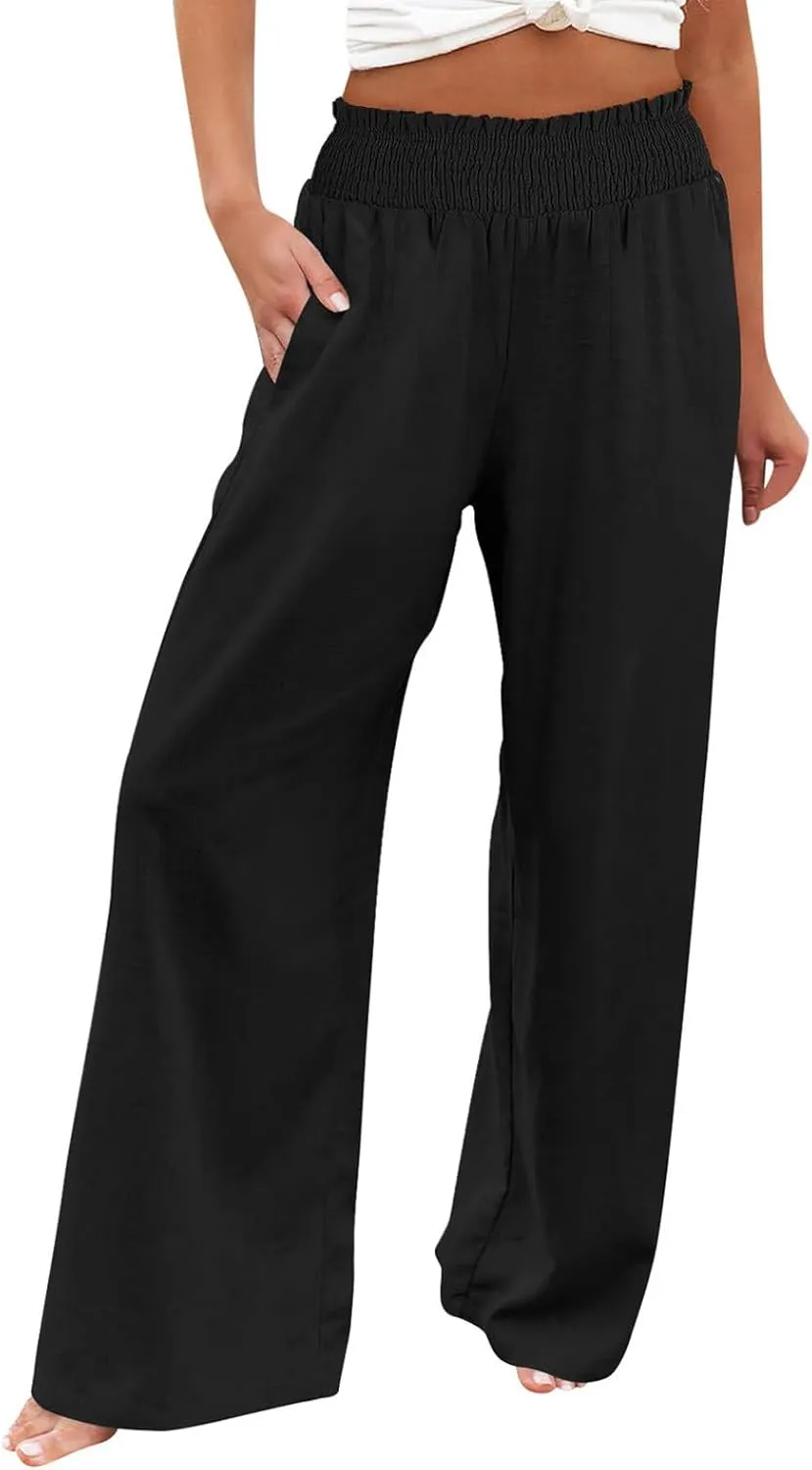 Women's Straight Leg Pants Winter Baggy Travel Slacks with Pockets Barrel Pants Elastic Waist