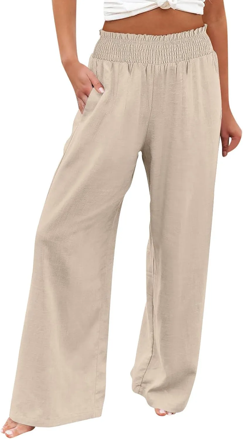 Women's Straight Leg Pants Winter Baggy Travel Slacks with Pockets Barrel Pants Elastic Waist