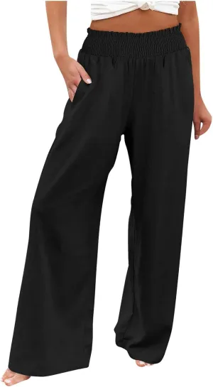 Women's Straight Leg Pants Winter Baggy Travel Slacks with Pockets Barrel Pants Elastic Waist