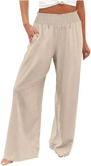 Women's Straight Leg Pants Winter Baggy Travel Slacks with Pockets Barrel Pants Elastic Waist