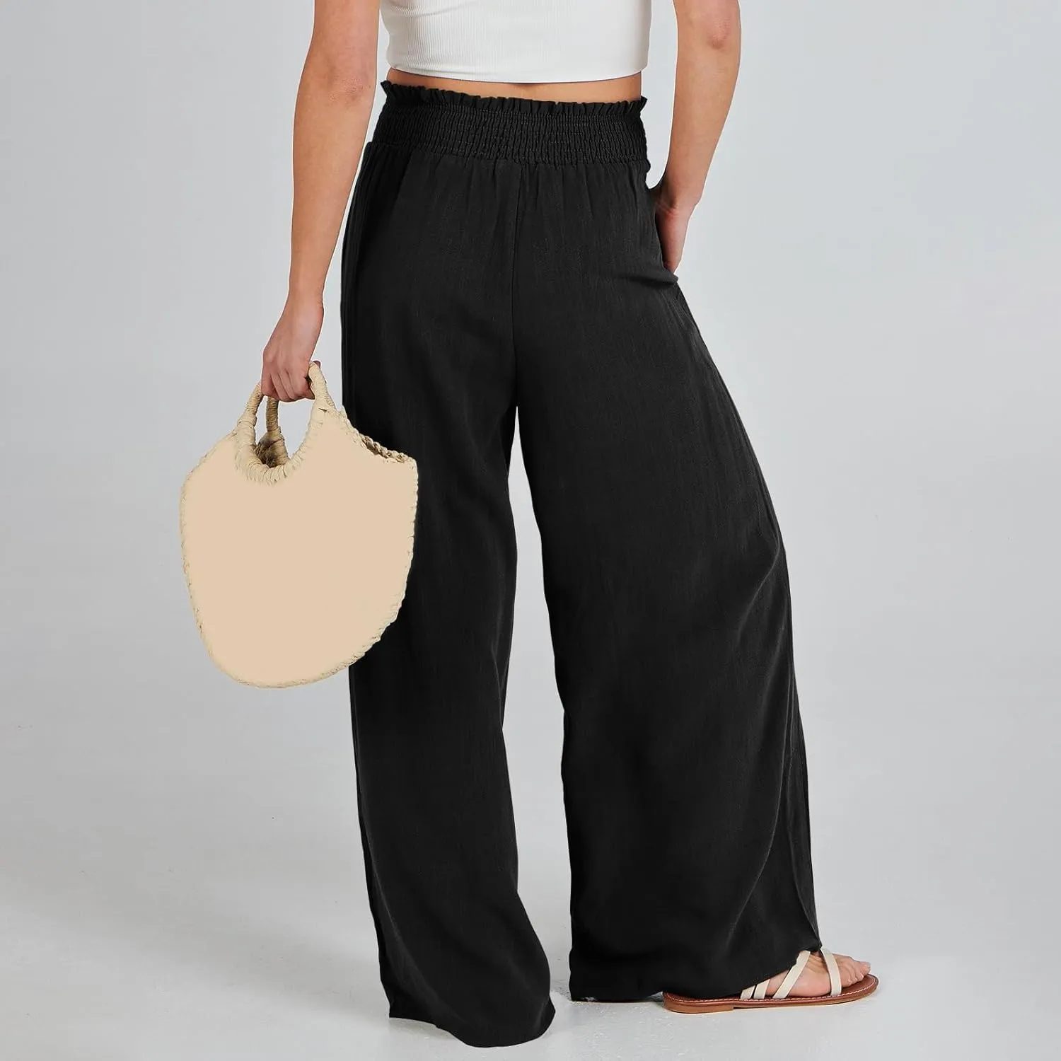 Women's Straight Leg Pants Winter Baggy Travel Slacks with Pockets Barrel Pants Elastic Waist