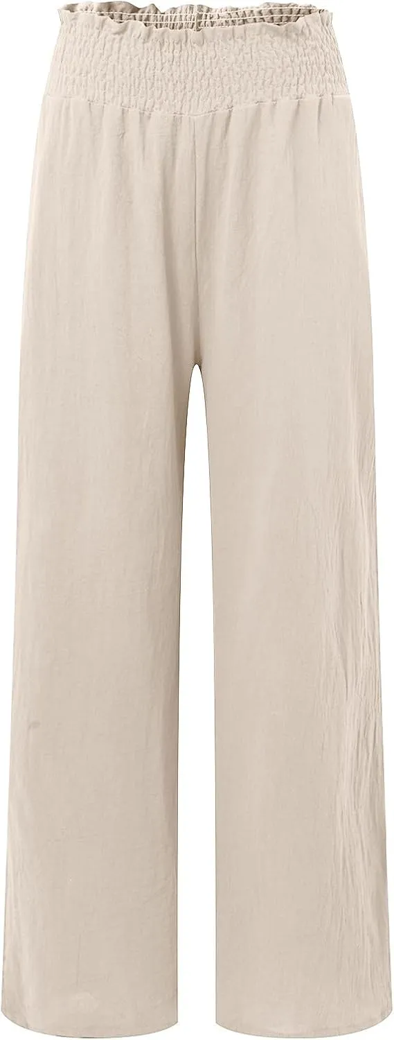 Women's Straight Leg Pants Winter Baggy Travel Slacks with Pockets Barrel Pants Elastic Waist