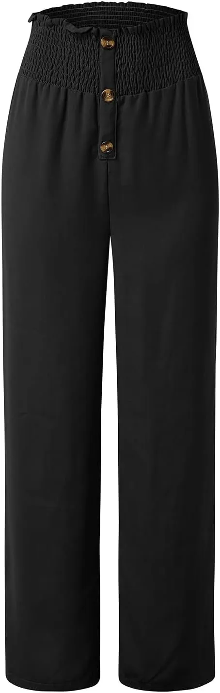 Women's Straight Leg Pants Winter Baggy Travel Slacks with Pockets Barrel Pants Elastic Waist
