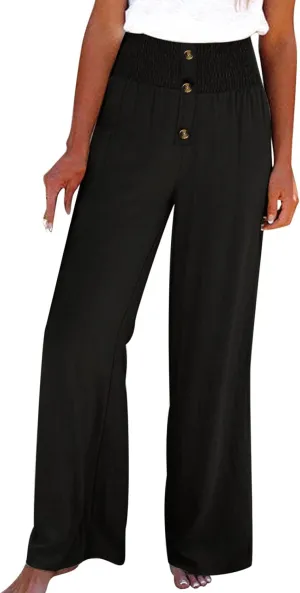 Women's Straight Leg Pants Winter Baggy Travel Slacks with Pockets Barrel Pants Elastic Waist
