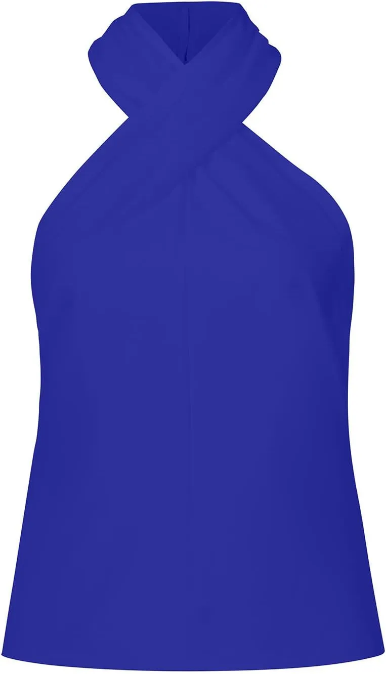 Womens Summer Halter Tank Tops Sleeveless Criss Cross Zipper Basic Top Beach Vacation Off Shoulder Outfit