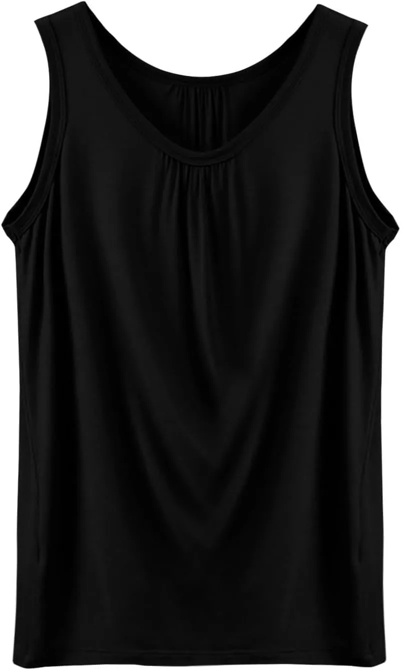 Women's Summer Tank Tops Loose Fit Pleated Scoop Neck Shirts Casual Sleeveless Tops for Beach Vacation