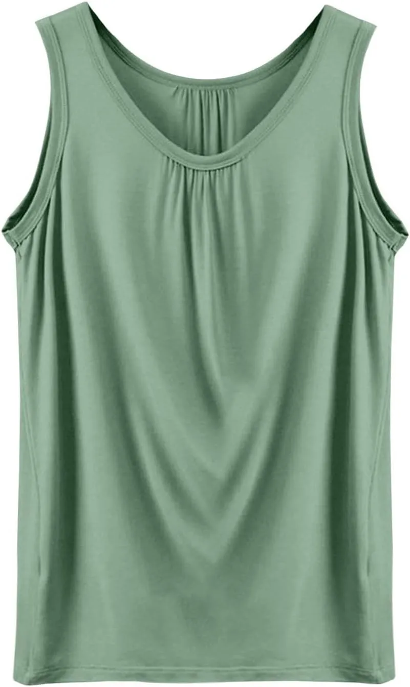 Women's Summer Tank Tops Loose Fit Pleated Scoop Neck Shirts Casual Sleeveless Tops for Beach Vacation