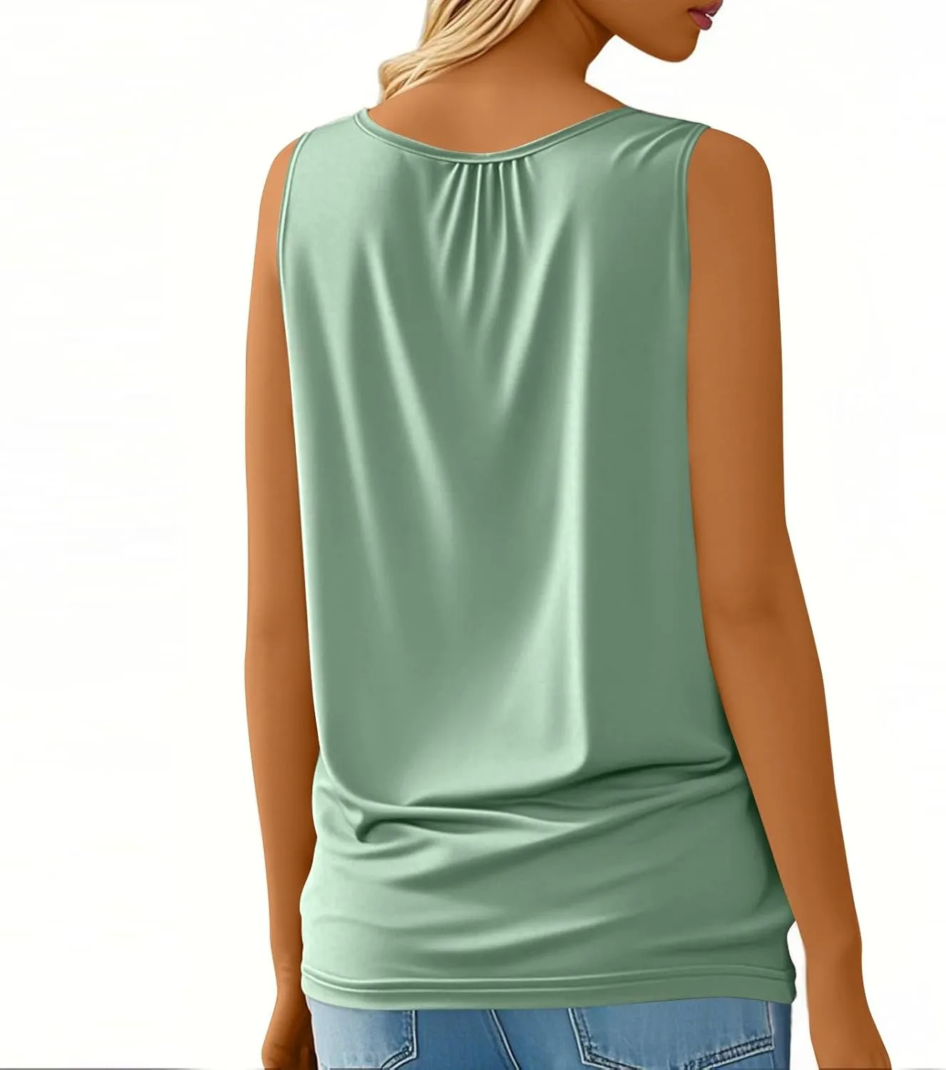 Women's Summer Tank Tops Loose Fit Pleated Scoop Neck Shirts Casual Sleeveless Tops for Beach Vacation