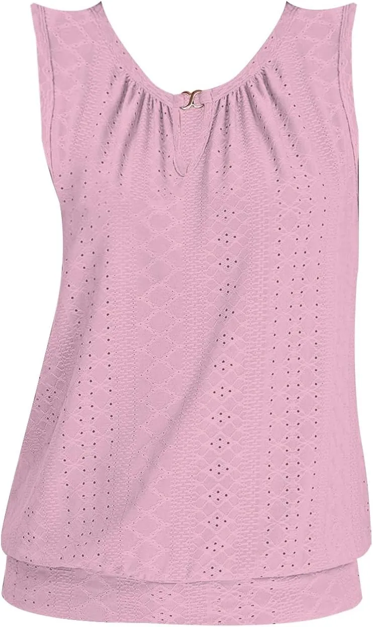 Womens Tank Tops Keyhole V Neck Tank Tops Summer Tops for Women 2025 Eyelet Embroidered Loose Fit