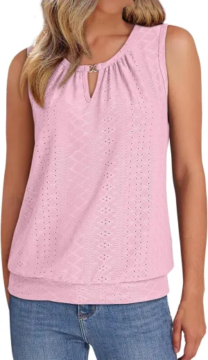 Womens Tank Tops Keyhole V Neck Tank Tops Summer Tops for Women 2025 Eyelet Embroidered Loose Fit