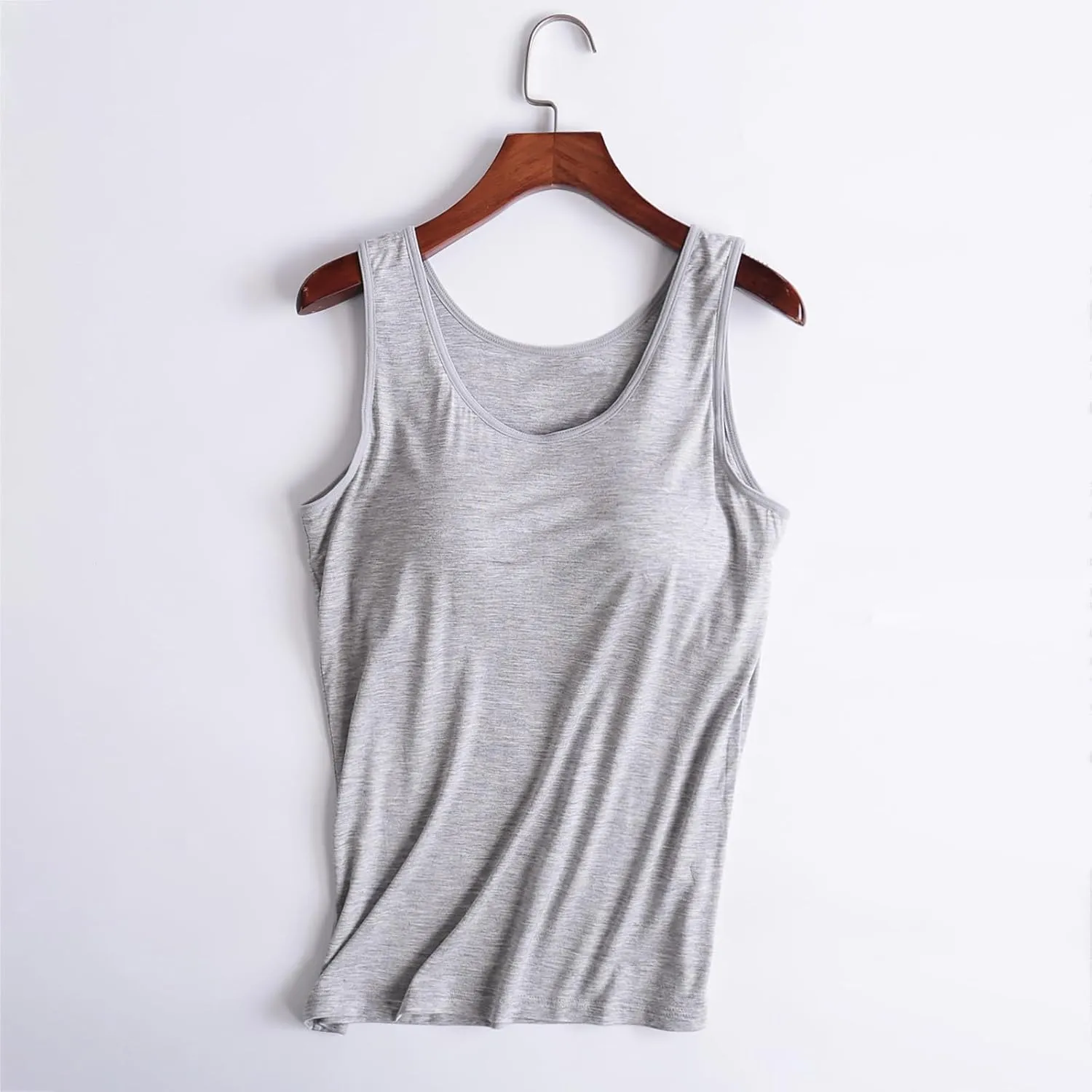 Womens Tank Tops with Built in Bras Soft Sleeveless Tank Tops Solid Scoop Neck Shirts Basic Workout Top Undershirt Tee