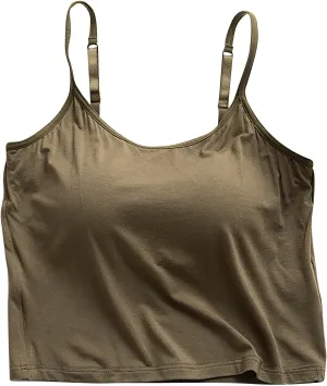 Women's Trendy Solid Color Cropped Tank Top with Built-in Padded Shelf Bra Comfy Versatile Undershirts Yoga Activewear