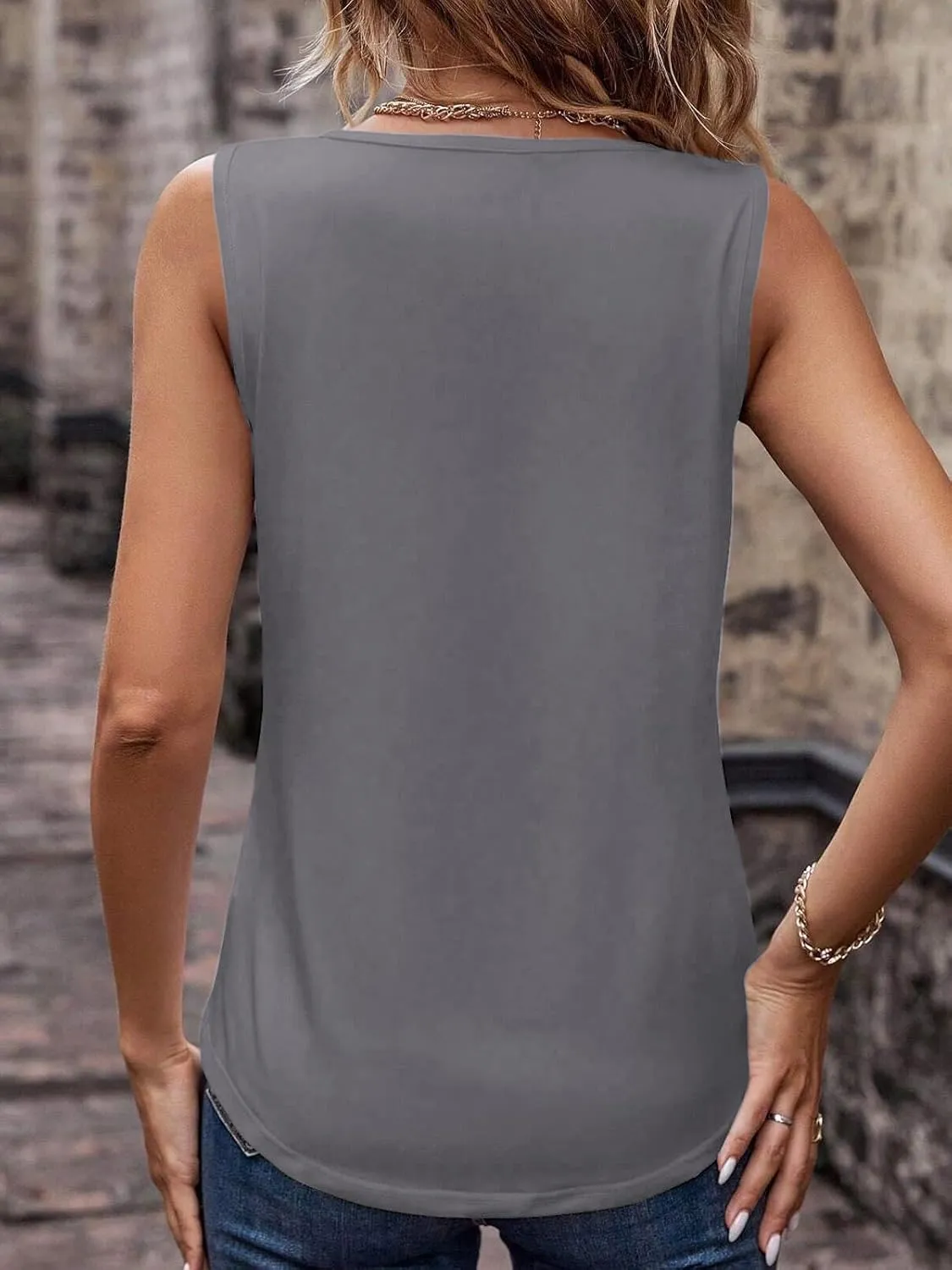 Womens V Neck Tank Tops Loose Fit Pleated Work Dressy Casual Tanks Summer Sleeveless Shirts