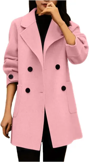 Womens Winter Coats Notch Lapel Wool Blend Mid Long Pea Coats Casual Single Breasted Overcoat Business Trench Coats