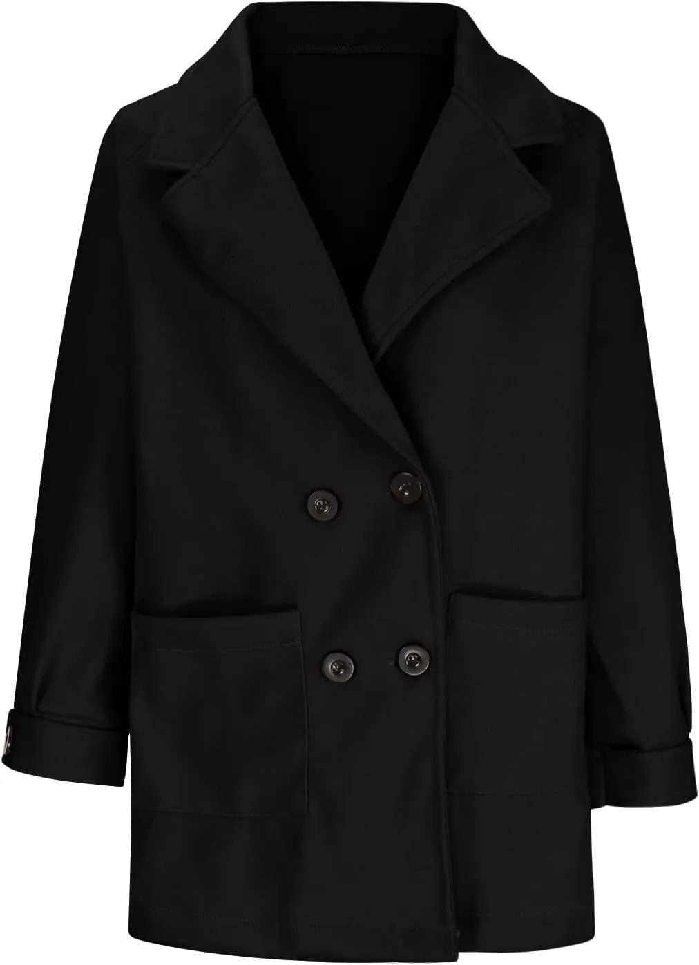 Womens Winter Coats Notch Lapel Wool Blend Mid Long Pea Coats Casual Single Breasted Overcoat Business Trench Coats