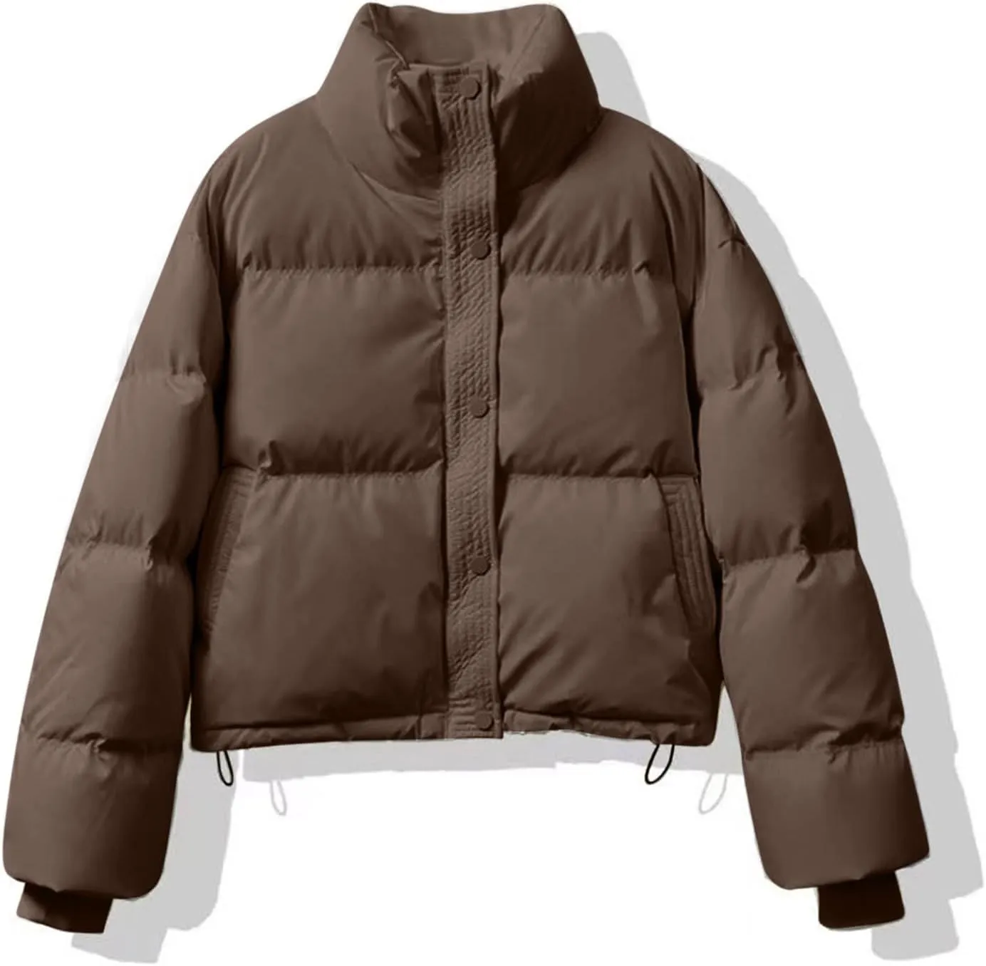 Women's Winter Jackets Long Sleeve Zip Puffer Jacket Solid Color Stand Collar Baggy Short Down Coats with Pockets