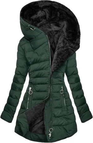 Womens Winter Solid Zipper Fleece Coat Long Sleeve Pocket Overcoat Comfort Warm Soft Outwear Commuting Outdoor Clothes