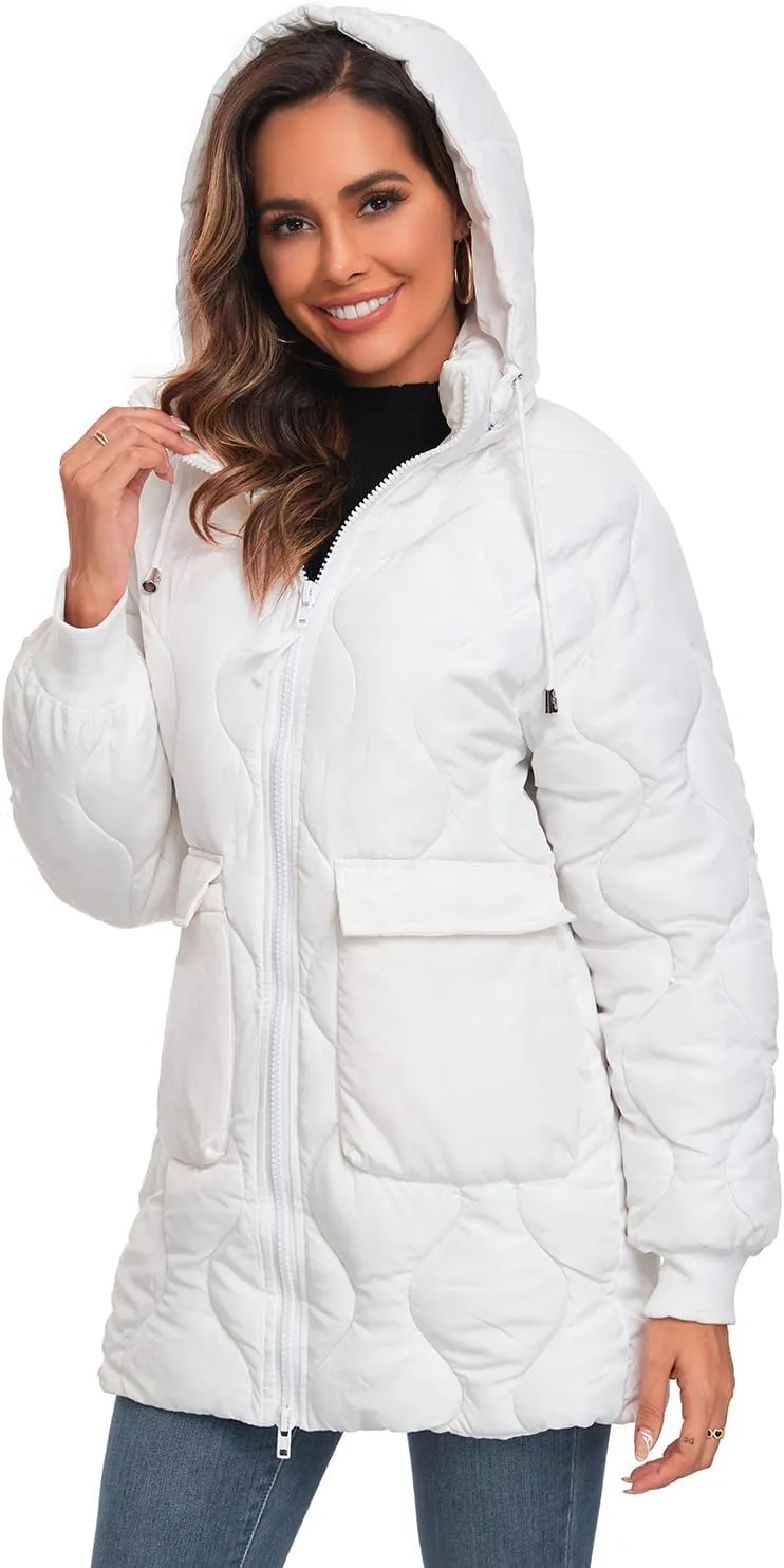 Women's Winter Thicken Puffer Coat Casual Quilted Jackets Warm Padded Down Alternative Hood Winter Outerwear 2025