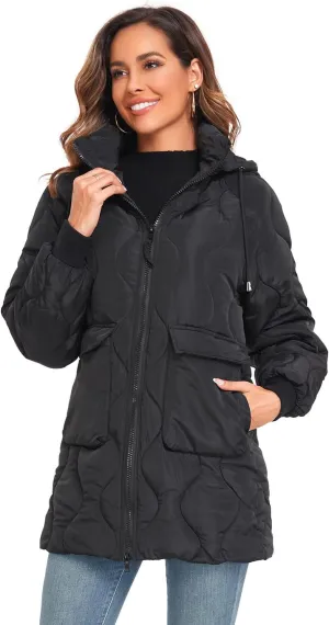 Women's Winter Thicken Puffer Coat Casual Quilted Jackets Warm Padded Down Alternative Hood Winter Outerwear 2025