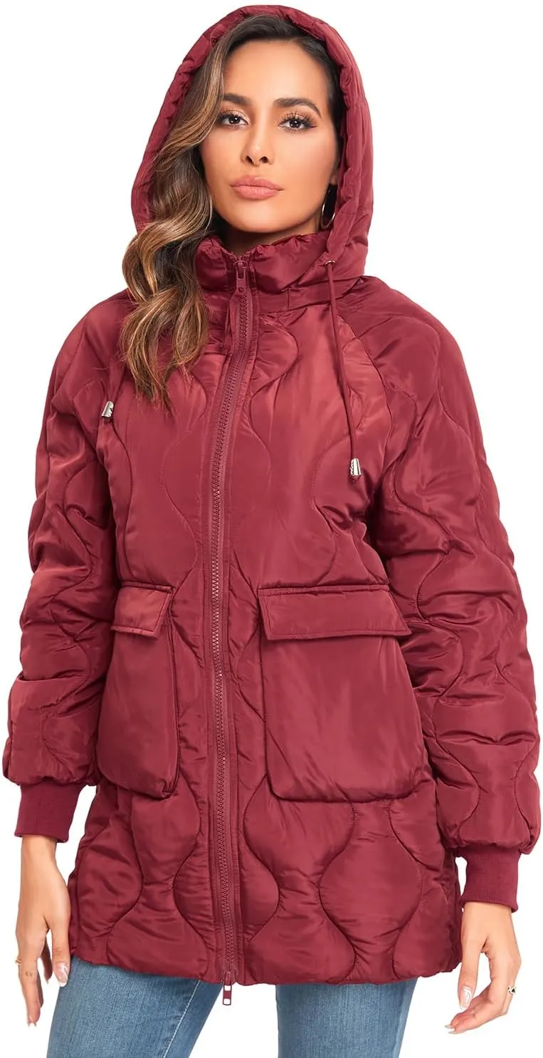 Women's Winter Thicken Puffer Coat Casual Quilted Jackets Warm Padded Down Alternative Hood Winter Outerwear 2025