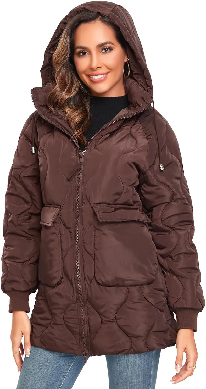 Women's Winter Thicken Puffer Coat Casual Quilted Jackets Warm Padded Down Alternative Hood Winter Outerwear 2025