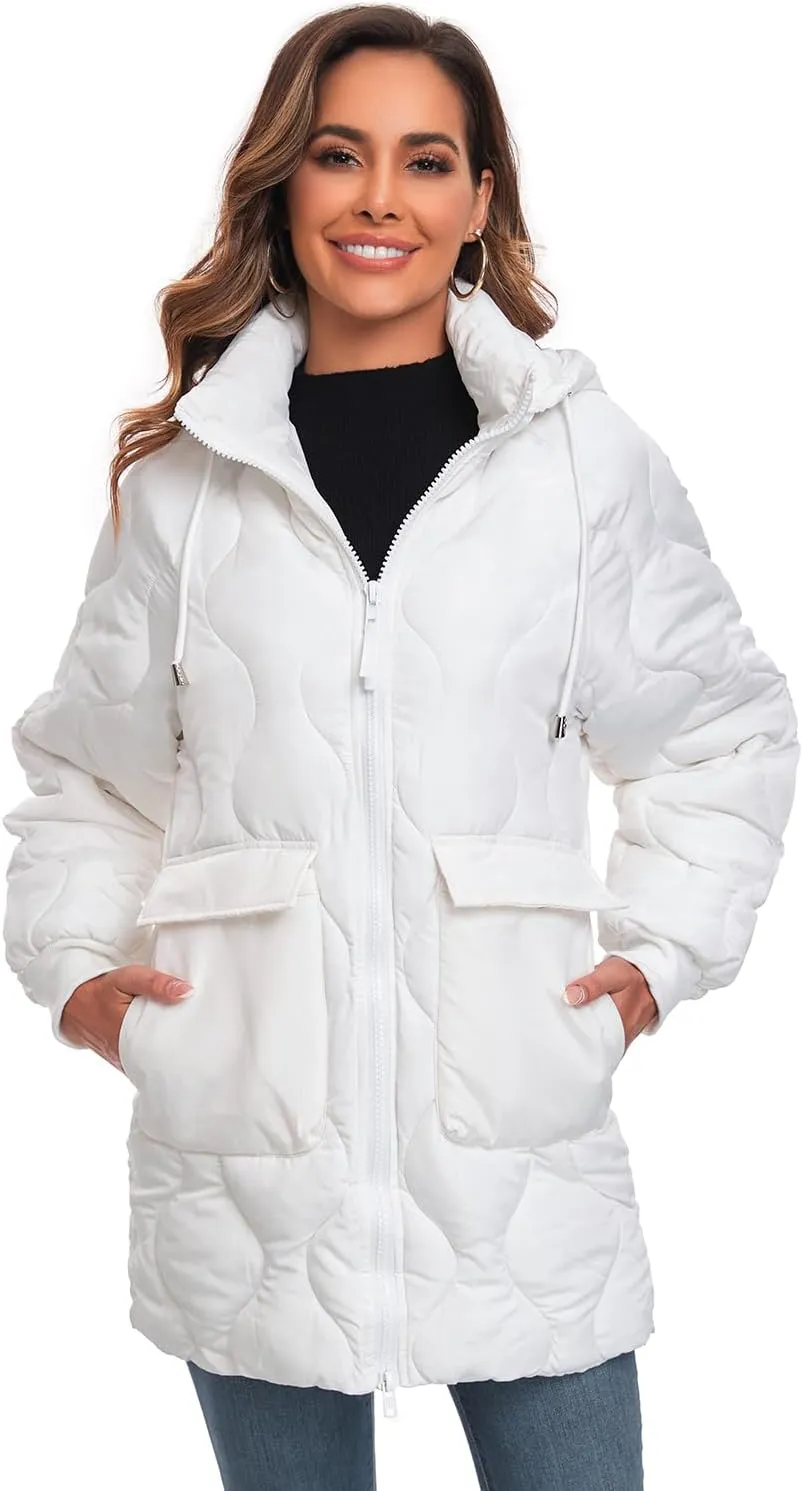 Women's Winter Thicken Puffer Coat Casual Quilted Jackets Warm Padded Down Alternative Hood Winter Outerwear 2025