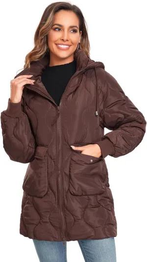 Women's Winter Thicken Puffer Coat Casual Quilted Jackets Warm Padded Down Alternative Hood Winter Outerwear 2025